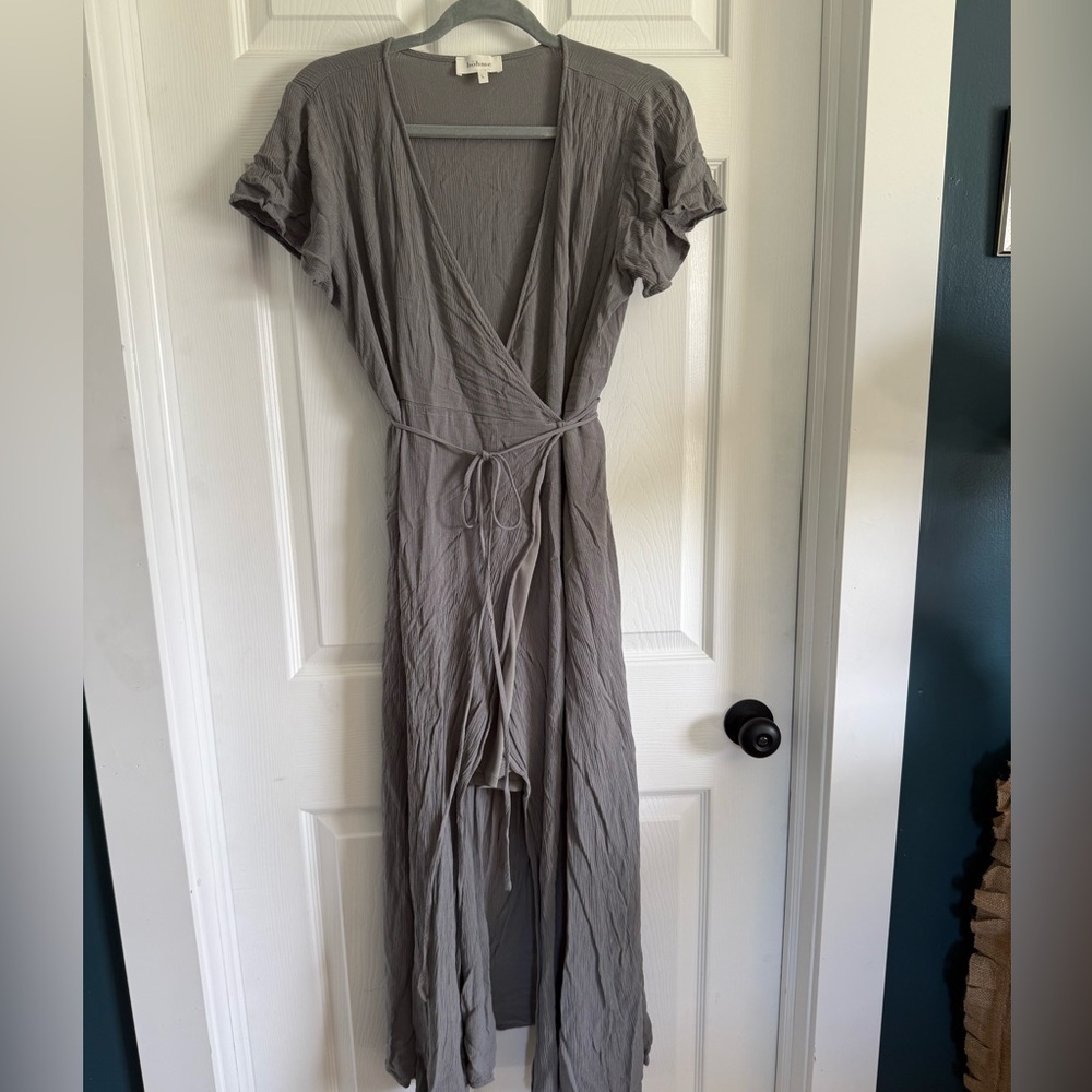 Bohme Gray Maxi Wrap Dress with Dolman Sleeves